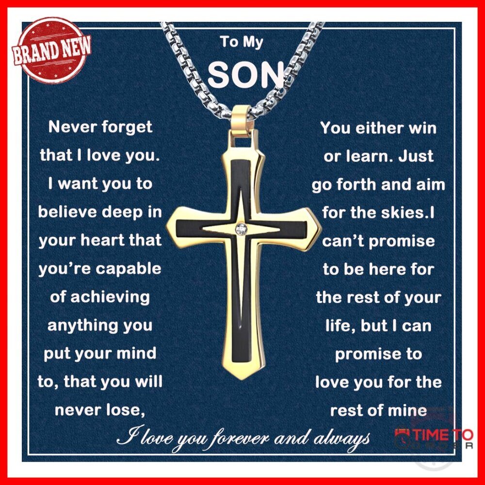 Stainless Steel Cross Pendant Necklace Faith Gift with Message Card LED Box